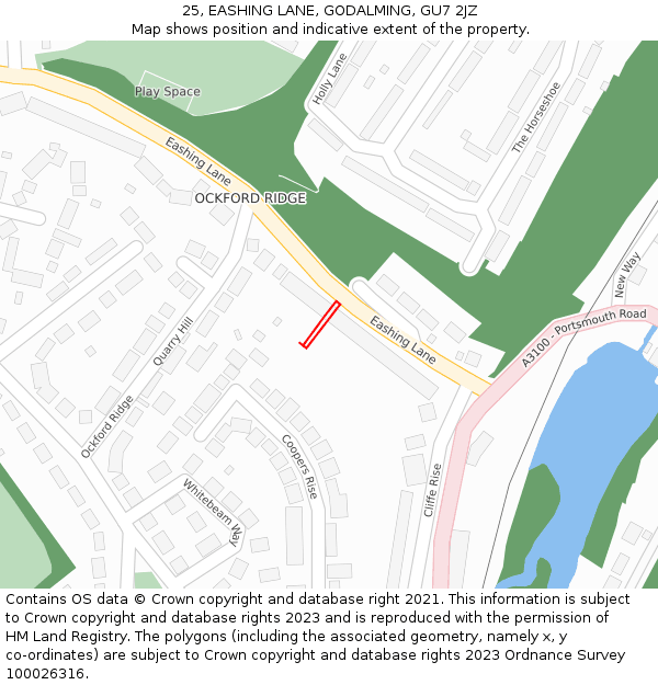 25, EASHING LANE, GODALMING, GU7 2JZ: Location map and indicative extent of plot