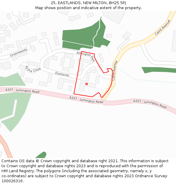 25, EASTLANDS, NEW MILTON, BH25 5PJ: Location map and indicative extent of plot