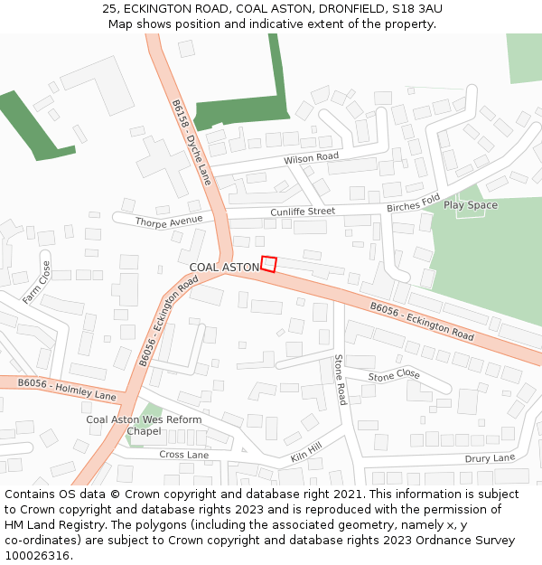 25, ECKINGTON ROAD, COAL ASTON, DRONFIELD, S18 3AU: Location map and indicative extent of plot