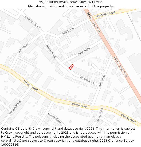 25, FERRERS ROAD, OSWESTRY, SY11 2EZ: Location map and indicative extent of plot
