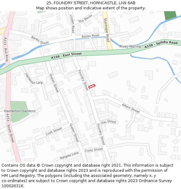 25, FOUNDRY STREET, HORNCASTLE, LN9 6AB: Location map and indicative extent of plot