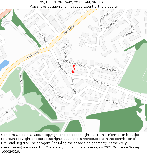 25, FREESTONE WAY, CORSHAM, SN13 9EE: Location map and indicative extent of plot