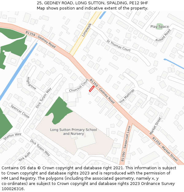 25, GEDNEY ROAD, LONG SUTTON, SPALDING, PE12 9HF: Location map and indicative extent of plot