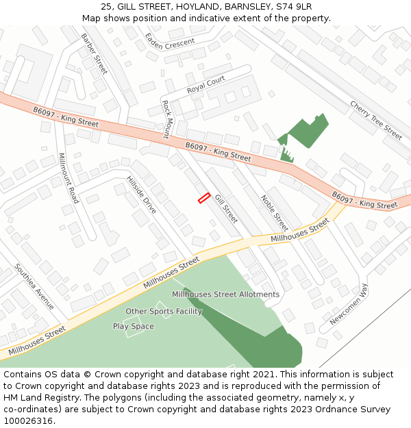 25, GILL STREET, HOYLAND, BARNSLEY, S74 9LR: Location map and indicative extent of plot