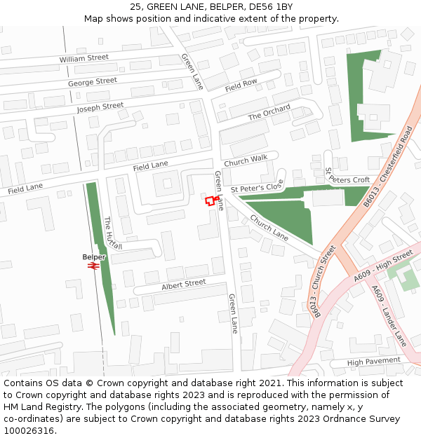25, GREEN LANE, BELPER, DE56 1BY: Location map and indicative extent of plot