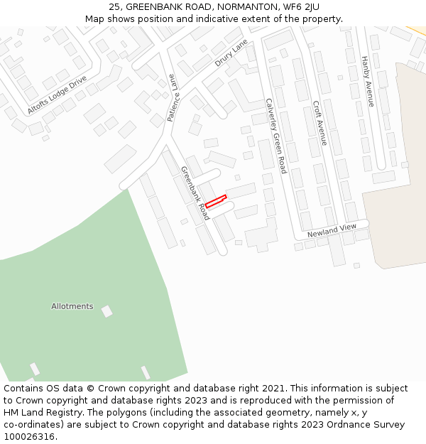 25, GREENBANK ROAD, NORMANTON, WF6 2JU: Location map and indicative extent of plot