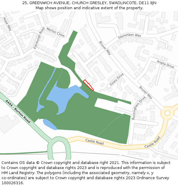 25, GREENWICH AVENUE, CHURCH GRESLEY, SWADLINCOTE, DE11 9JN: Location map and indicative extent of plot