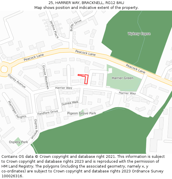 25, HARRIER WAY, BRACKNELL, RG12 8AU: Location map and indicative extent of plot