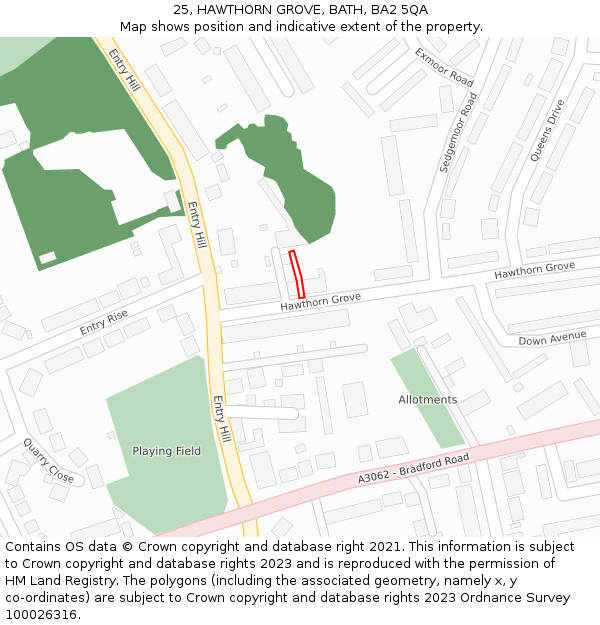 25, HAWTHORN GROVE, BATH, BA2 5QA: Location map and indicative extent of plot