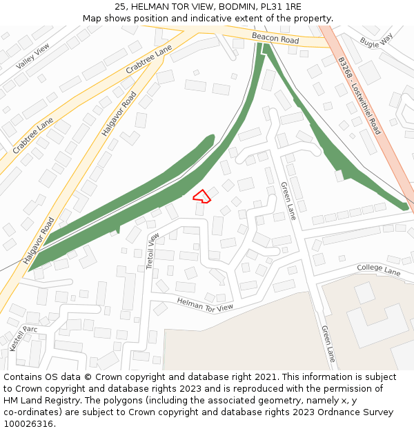 25, HELMAN TOR VIEW, BODMIN, PL31 1RE: Location map and indicative extent of plot