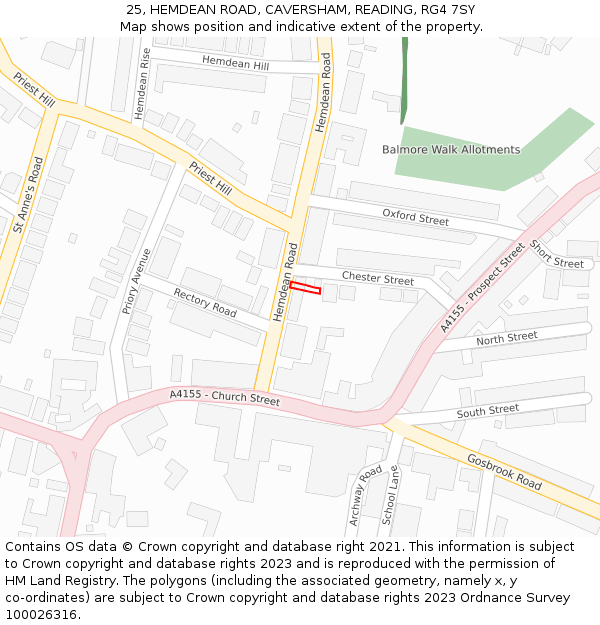 25, HEMDEAN ROAD, CAVERSHAM, READING, RG4 7SY: Location map and indicative extent of plot