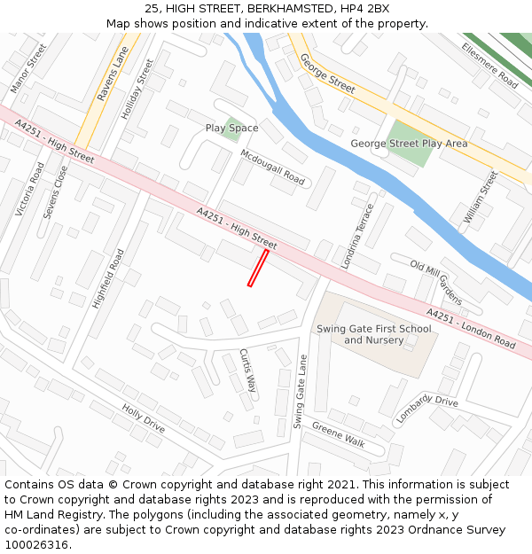 25, HIGH STREET, BERKHAMSTED, HP4 2BX: Location map and indicative extent of plot