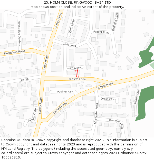 25, HOLM CLOSE, RINGWOOD, BH24 1TD: Location map and indicative extent of plot