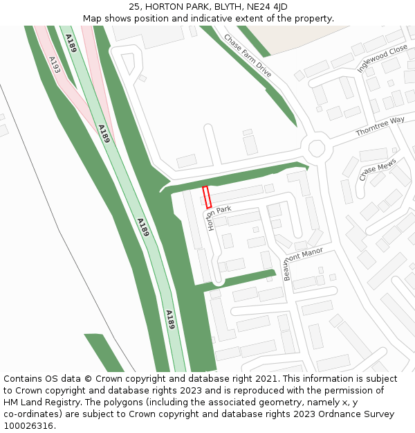 25, HORTON PARK, BLYTH, NE24 4JD: Location map and indicative extent of plot
