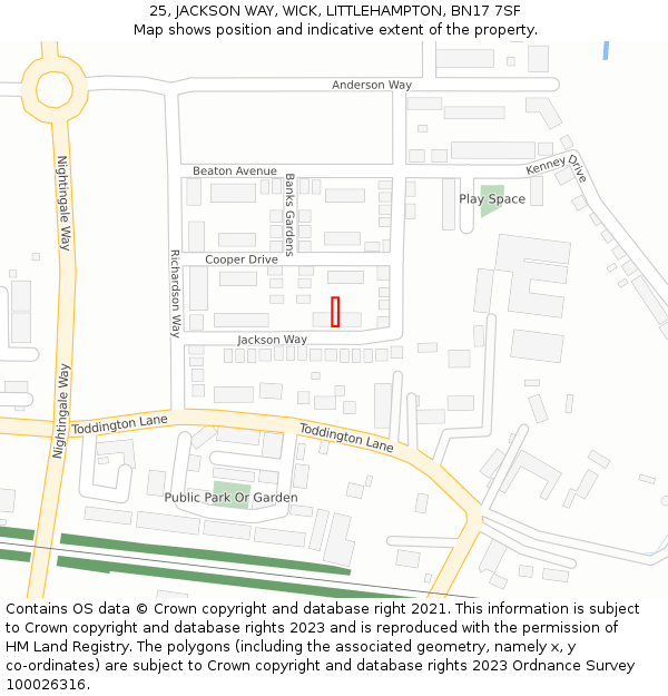 25, JACKSON WAY, WICK, LITTLEHAMPTON, BN17 7SF: Location map and indicative extent of plot
