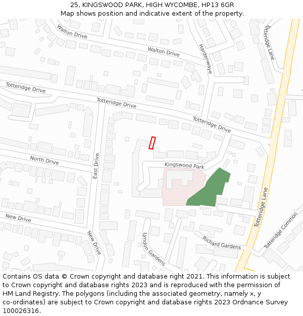 25, KINGSWOOD PARK, HIGH WYCOMBE, HP13 6GR: Location map and indicative extent of plot