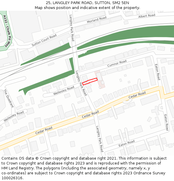 25, LANGLEY PARK ROAD, SUTTON, SM2 5EN: Location map and indicative extent of plot
