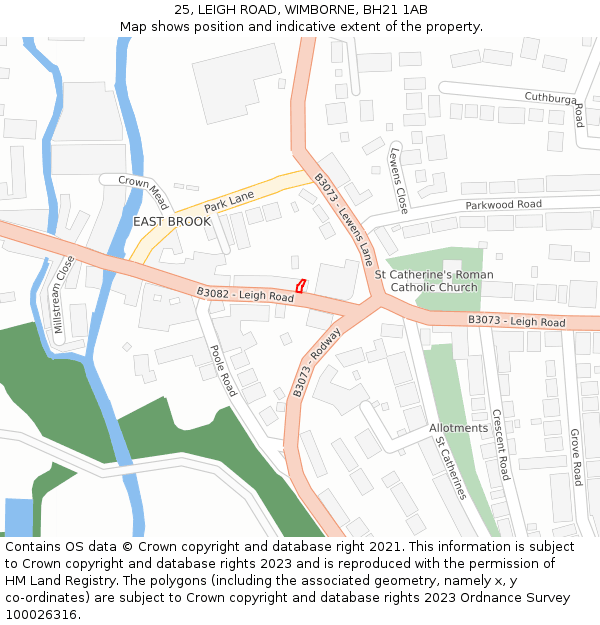 25, LEIGH ROAD, WIMBORNE, BH21 1AB: Location map and indicative extent of plot