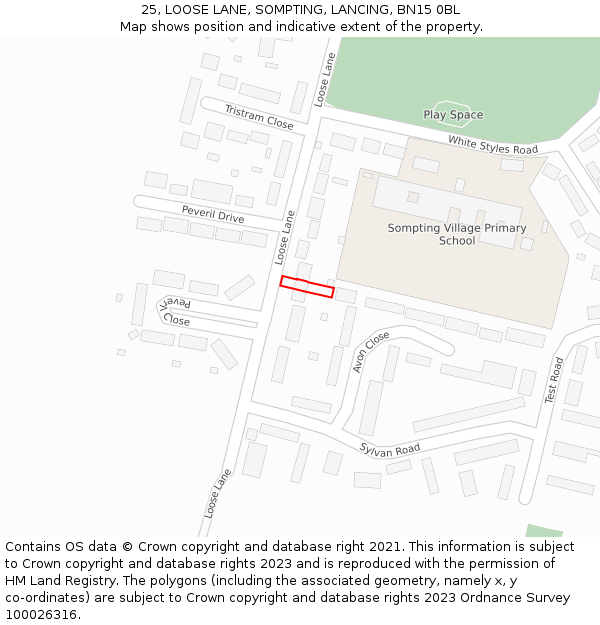 25, LOOSE LANE, SOMPTING, LANCING, BN15 0BL: Location map and indicative extent of plot