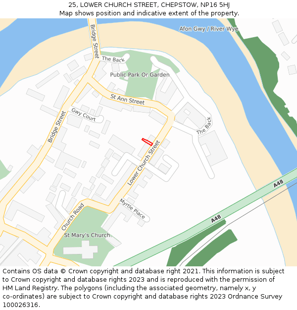 25, LOWER CHURCH STREET, CHEPSTOW, NP16 5HJ: Location map and indicative extent of plot