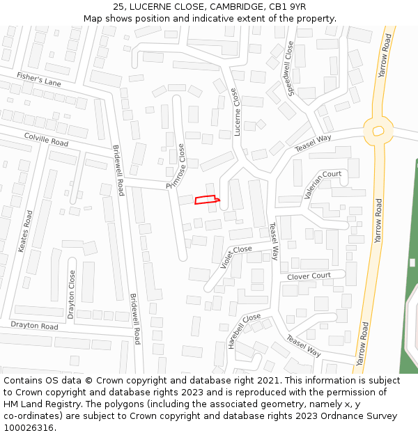 25, LUCERNE CLOSE, CAMBRIDGE, CB1 9YR: Location map and indicative extent of plot