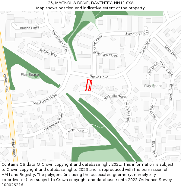 25, MAGNOLIA DRIVE, DAVENTRY, NN11 0XA: Location map and indicative extent of plot