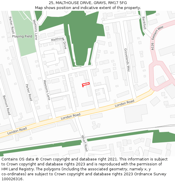 25, MALTHOUSE DRIVE, GRAYS, RM17 5FG: Location map and indicative extent of plot