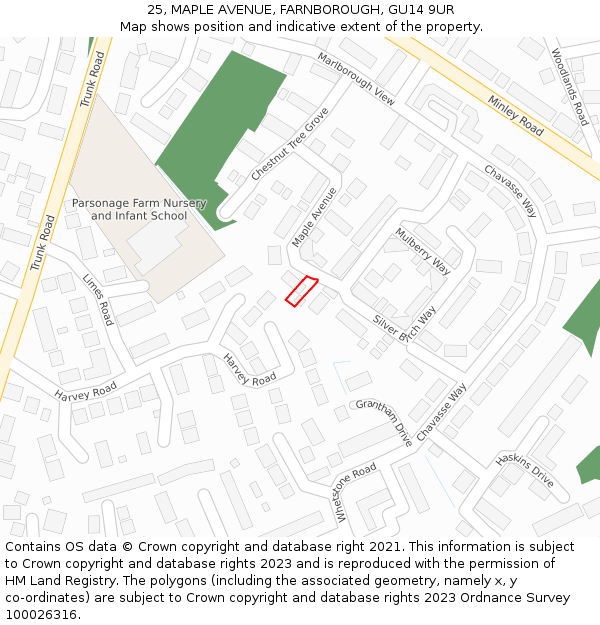 25, MAPLE AVENUE, FARNBOROUGH, GU14 9UR: Location map and indicative extent of plot