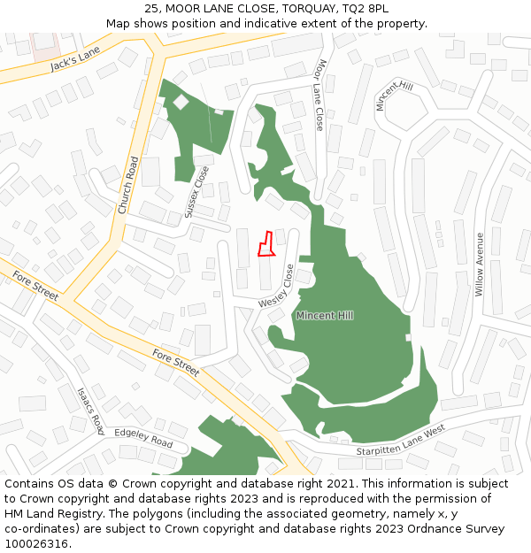 25, MOOR LANE CLOSE, TORQUAY, TQ2 8PL: Location map and indicative extent of plot