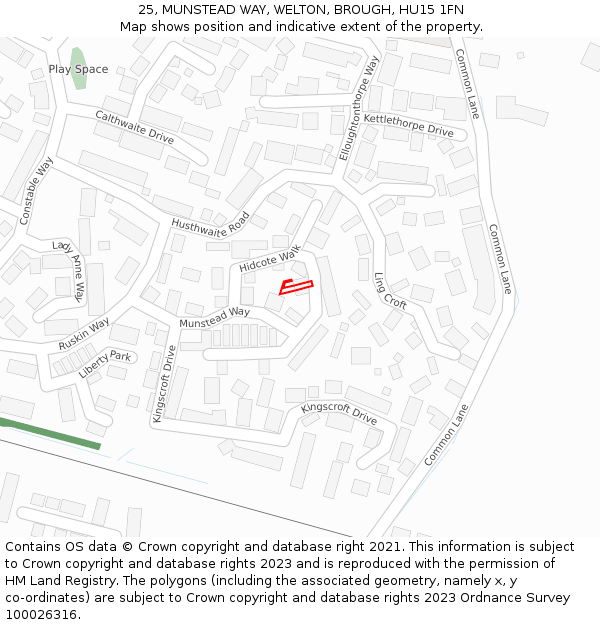 25, MUNSTEAD WAY, WELTON, BROUGH, HU15 1FN: Location map and indicative extent of plot