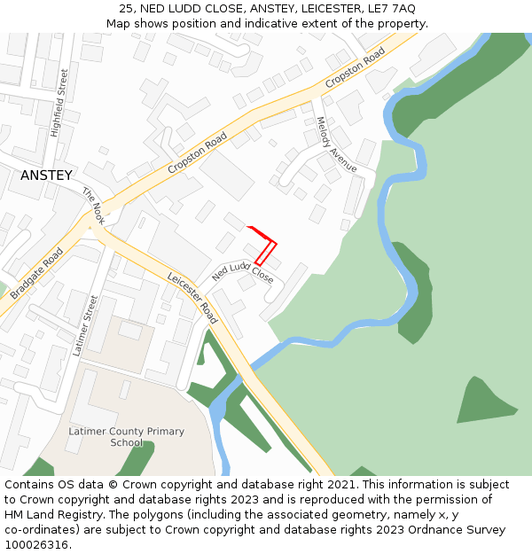 25, NED LUDD CLOSE, ANSTEY, LEICESTER, LE7 7AQ: Location map and indicative extent of plot