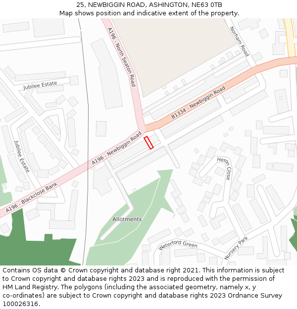25, NEWBIGGIN ROAD, ASHINGTON, NE63 0TB: Location map and indicative extent of plot