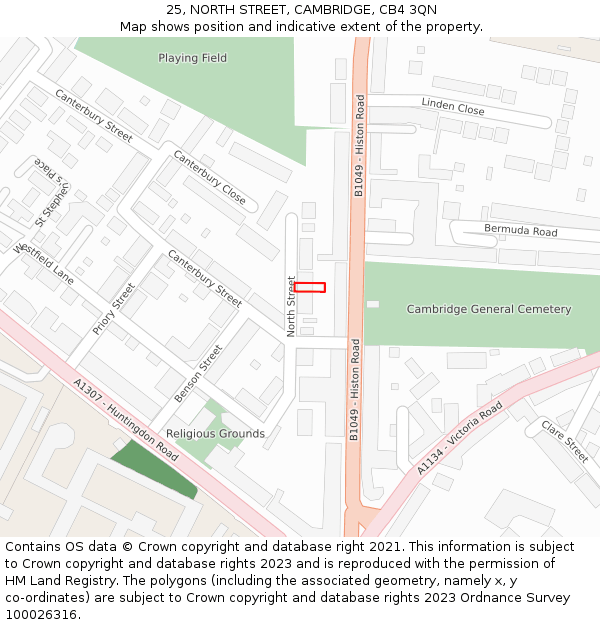 25, NORTH STREET, CAMBRIDGE, CB4 3QN: Location map and indicative extent of plot