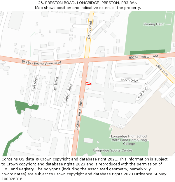 25, PRESTON ROAD, LONGRIDGE, PRESTON, PR3 3AN: Location map and indicative extent of plot
