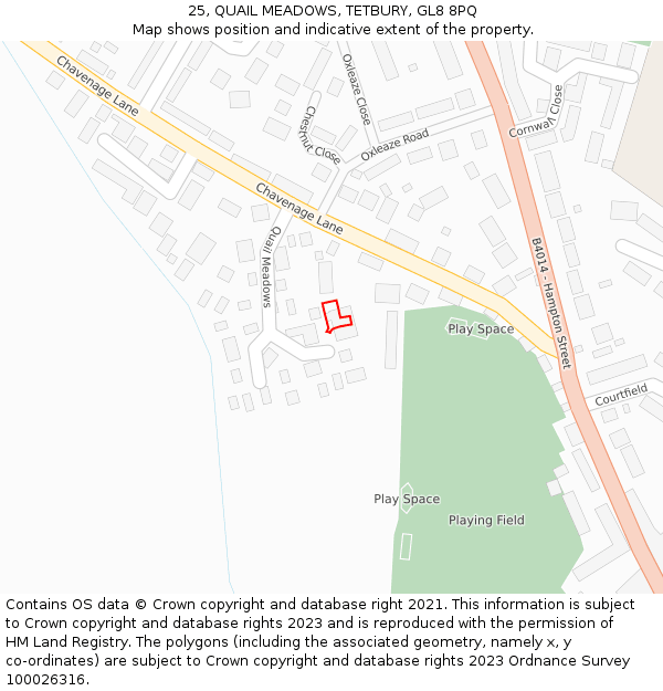 25, QUAIL MEADOWS, TETBURY, GL8 8PQ: Location map and indicative extent of plot