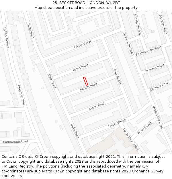 25, RECKITT ROAD, LONDON, W4 2BT: Location map and indicative extent of plot
