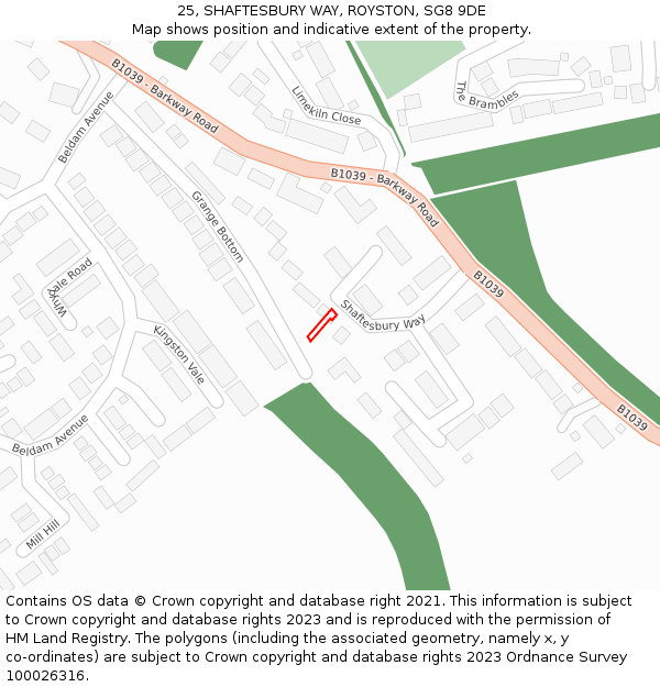 25, SHAFTESBURY WAY, ROYSTON, SG8 9DE: Location map and indicative extent of plot