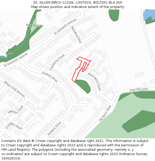 25, SILVER BIRCH CLOSE, LOSTOCK, BOLTON, BL6 4GF: Location map and indicative extent of plot