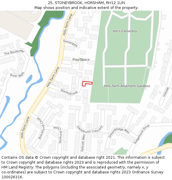 25, STONEYBROOK, HORSHAM, RH12 1UN: Location map and indicative extent of plot
