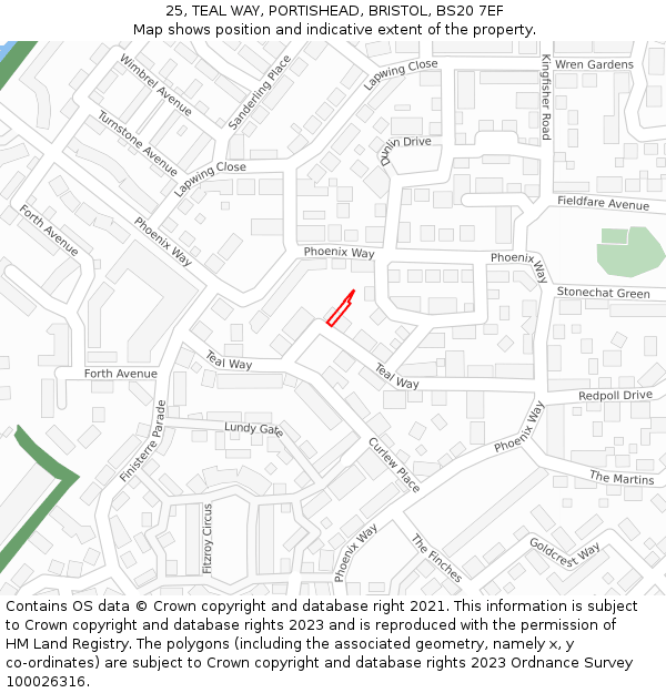 25, TEAL WAY, PORTISHEAD, BRISTOL, BS20 7EF: Location map and indicative extent of plot