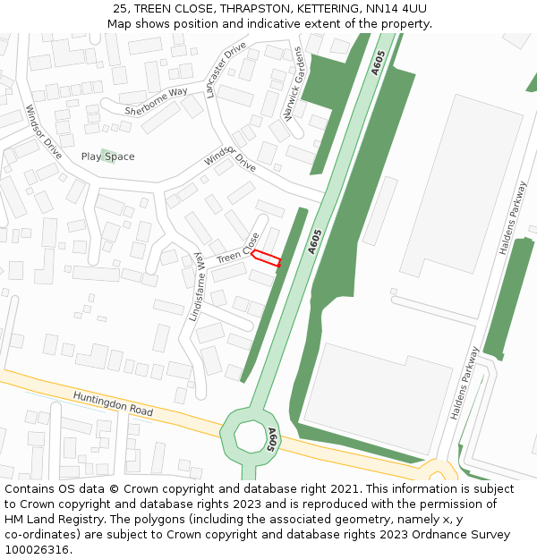 25, TREEN CLOSE, THRAPSTON, KETTERING, NN14 4UU: Location map and indicative extent of plot