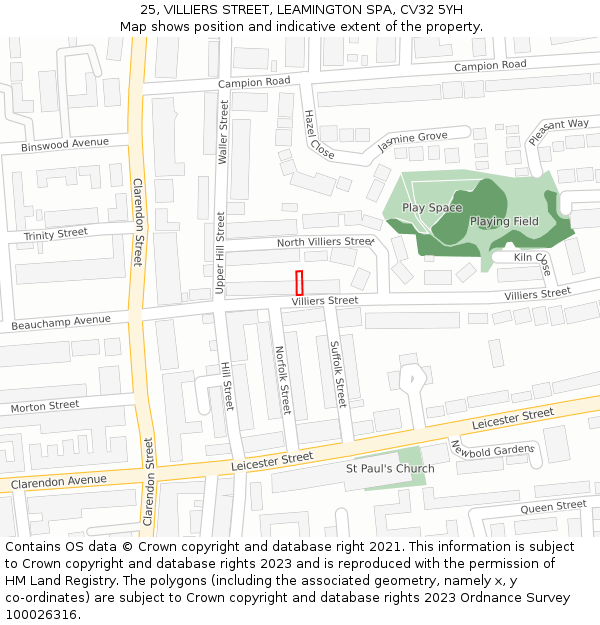 25, VILLIERS STREET, LEAMINGTON SPA, CV32 5YH: Location map and indicative extent of plot