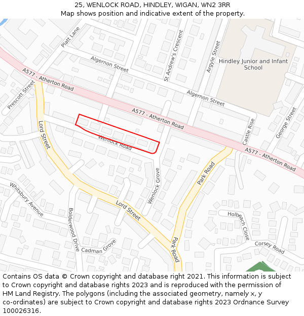 25, WENLOCK ROAD, HINDLEY, WIGAN, WN2 3RR: Location map and indicative extent of plot