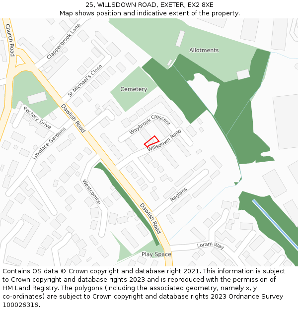 25, WILLSDOWN ROAD, EXETER, EX2 8XE: Location map and indicative extent of plot