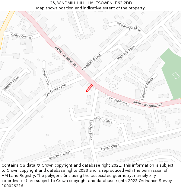 25, WINDMILL HILL, HALESOWEN, B63 2DB: Location map and indicative extent of plot