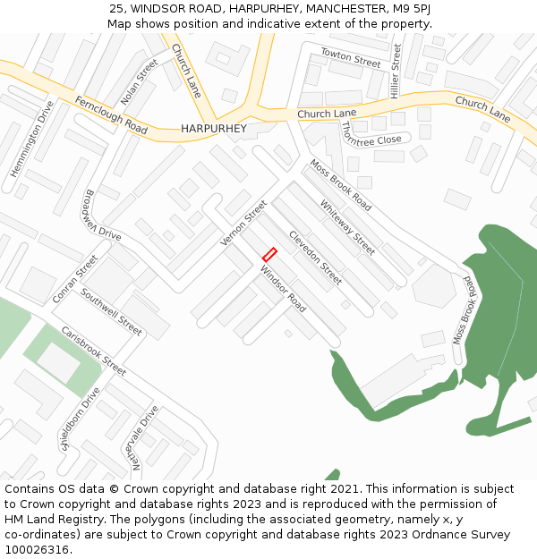 25, WINDSOR ROAD, HARPURHEY, MANCHESTER, M9 5PJ: Location map and indicative extent of plot