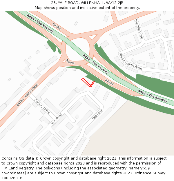25, YALE ROAD, WILLENHALL, WV13 2JR: Location map and indicative extent of plot