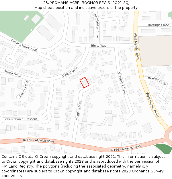 25, YEOMANS ACRE, BOGNOR REGIS, PO21 3QJ: Location map and indicative extent of plot
