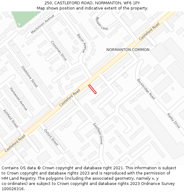 250, CASTLEFORD ROAD, NORMANTON, WF6 1PY: Location map and indicative extent of plot