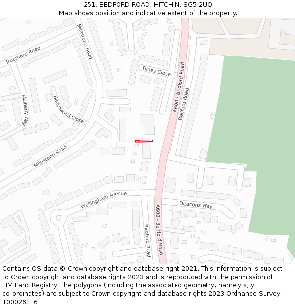 251, BEDFORD ROAD, HITCHIN, SG5 2UQ: Location map and indicative extent of plot